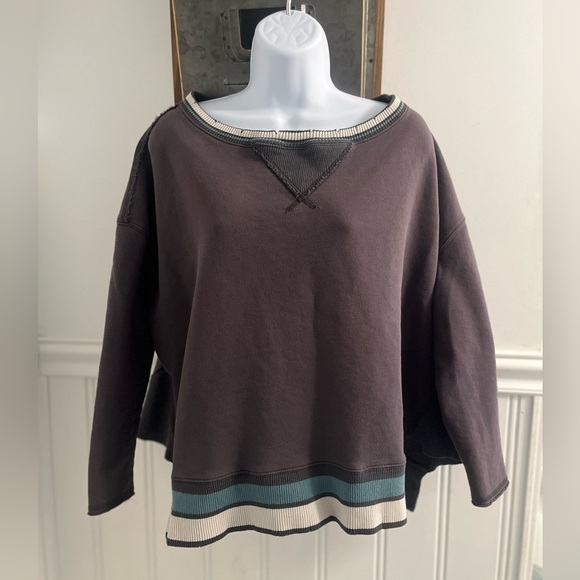 Free people oversized Camden pullover top shirt sweater sweatshirt gray teal wht - Picture 1 of 2